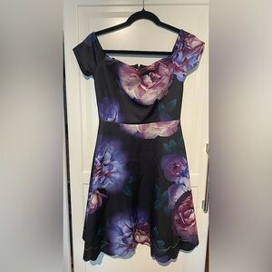 NWT Le Chateau Floral Dress Black &Purple Size XS Formal Cocktail Wedding